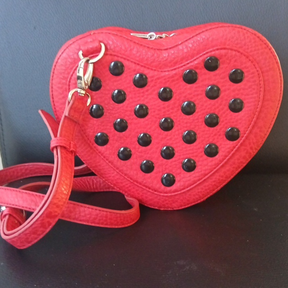 As-is Kensie Studded Red Heart Crossbody Bag 8"h×9"w×3.5"d